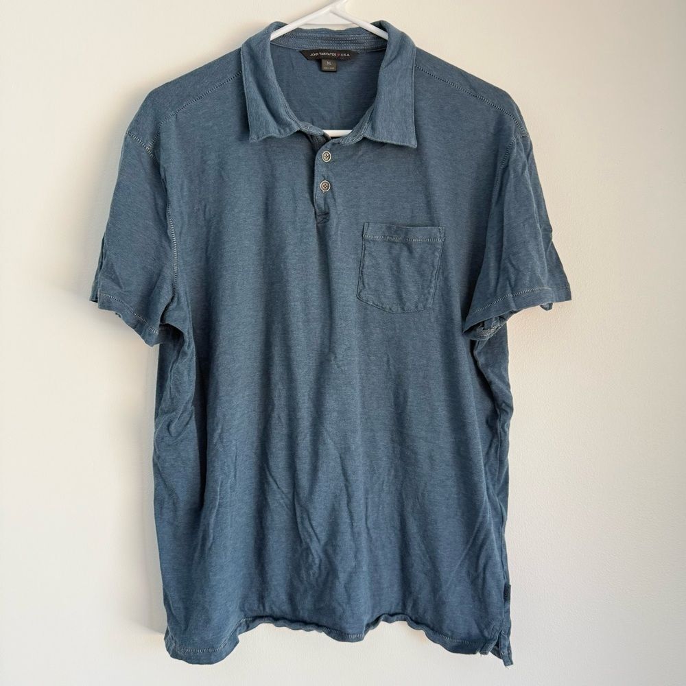 John Varvatos Mens Lightweight Jersey Pocket Polo Blue 100% Cotton Size XL